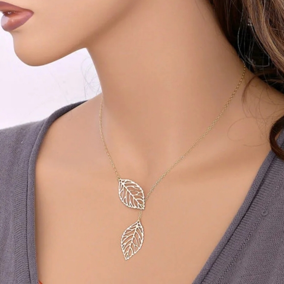Gold Lasercut Leaf Floral Plant Leafs Alloy Lariate Choker Necklace - Picture 11 of 16